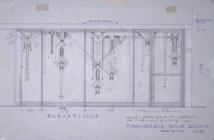 Drawing: Elevation for Orangerie Wine Room, Restoration for Arizona Biltmore Hotel