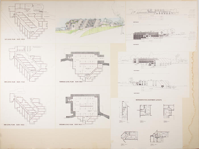 Panel Showing Designs for Treasure Island Apartments, Architecture Laguna '83 Exhibition (1983)